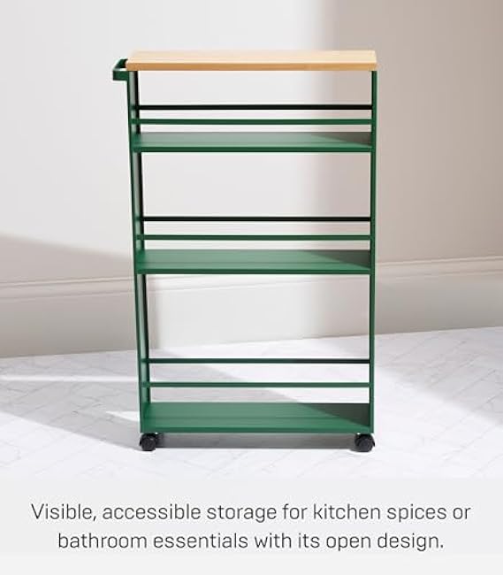 YAMAZAKI Home Slim Rolling Storage Cart ¨C Narrow Kitchen Storage Cabinet with Handle, Slim Storage Cart with Wheels, Easy Assembly-7AIkAnNN