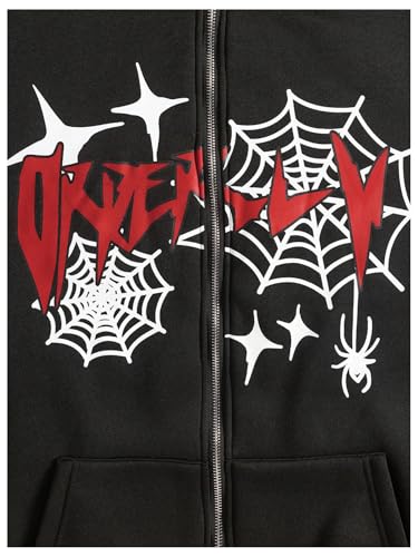 GORGLITTER Men's Graphic Zip Up Hoodie Long Sleeve Oversized Drop Shoulder Hooded Sweatshirt3