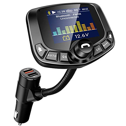 LoHi Bluetooth FM Transmitter for Car, Wireless Radio Adapter Hands-Free Kit 1.8’’Color Display