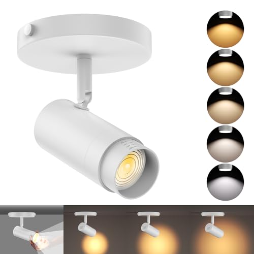 AIBISOD 10W Zoomable 5-Color LED Ceiling Spotlight White Directional Ceiling Light Indoor Adjustable Ceiling Spot Light Fixture Dimmable Flush Mount Accent Lighting 15-60° for Kitchen 1000lm CRI90
