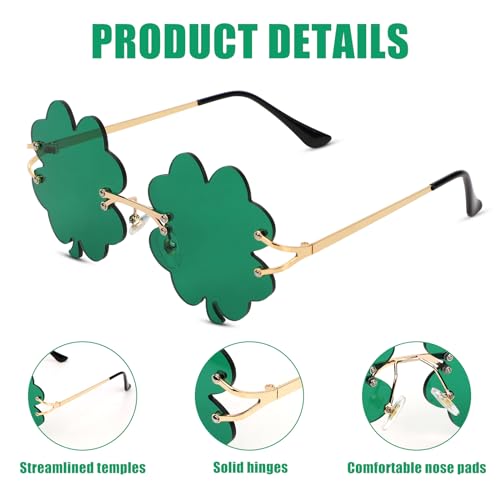 2 Pairs St. Patrick's Day Sunglasses, St. Patrick's Irish Shamrock Sunglasses Four Leaf Clover Glasses St. Patrick's Day Accessories for Women Men Kids Adults (Dark Green)4