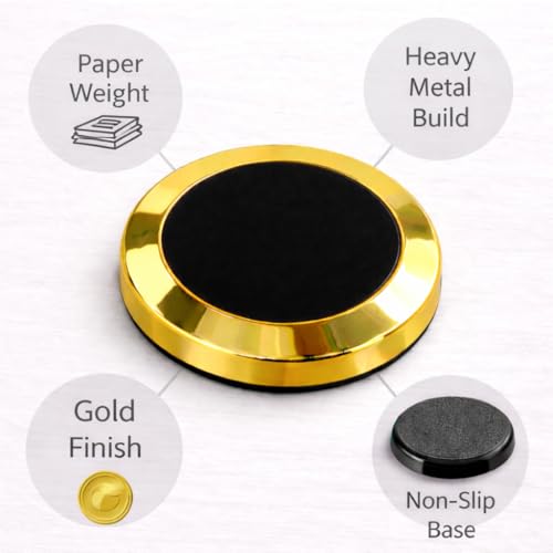 Image of Giftana Paper Weight for Office Table, Metal Paper Weight for Doctors Table, Gold Round Paperweight Showpiece Gift for Men & Women, Corporate Gift for Employees