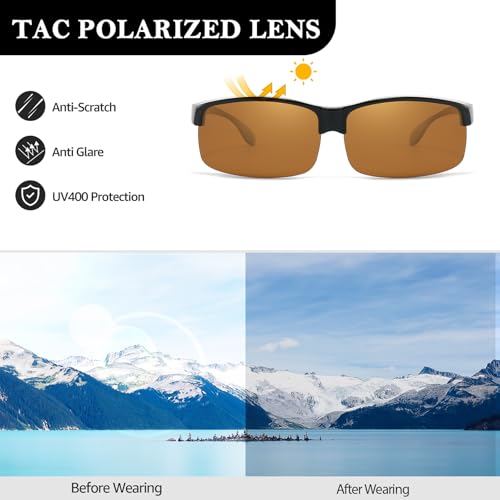 Image of Trysee Polarized Fit Over Glasses Sunglasses for Men Women with Semi Rimless Frame & UV Protection Lenses TS1218M