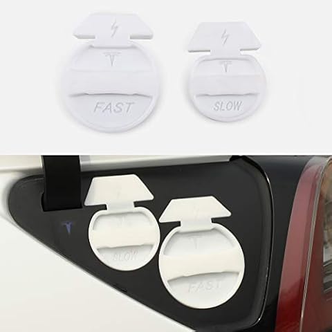 Silicone protective cover of Volwco charging port of tesla Model 3, refit accessories decoration of waterproof and dustproof electric car charging cover (2 pieces) (white) Cover
