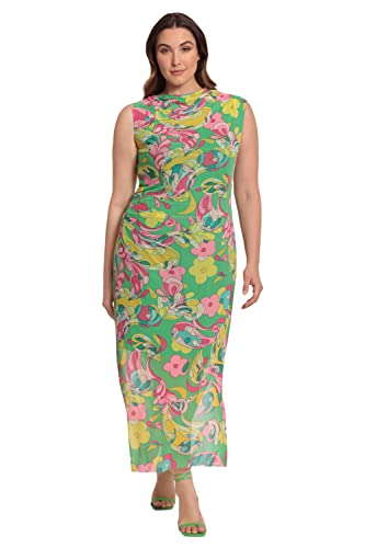 Donna Morgan Women's Plus Size Side Pleat Maxi Dress With Gathered Neck And Asymmetric Shoulders, Party Event Guest Of, Absinthe Green/Pink #TOP20