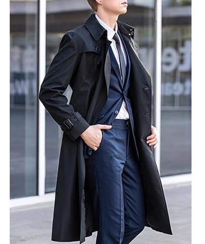 SOMTHRON Men's Trench Coat Slim fit Double Breasted Belted Windbreaker Notched Lapel Long Jacket Windproof Overcoat3