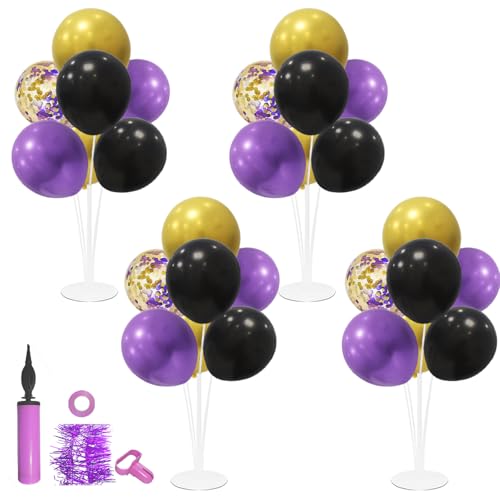 Image of ZJDHPTY Halloween Decorations,4Set Purple Black Gold Balloon Stand Kit | Balloon Centerpieces for Birthday Graduation Wedding Retirement Anniversary Homecoming Party Decorations