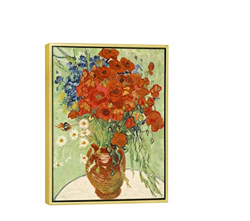 Wieco Art Framed Wall Art Canvas Prints of Red Poppies and Daisies Canvas Prints Wall Art of Van Gogh Paintings Reproduction Abstract Artwork for Wall Decor Golden Frame