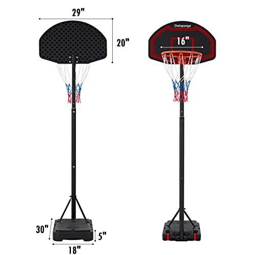 Outspurge Kids Adjustable Basketball Hoop Portable 5.5Ft-8.2Ft 5 Height Levels Basketball Goals With 2 Wheels &Large Shatterproof Backboard Nylon Net For Youth,Boys, Girls, Teens Outdoor Use #TOP6