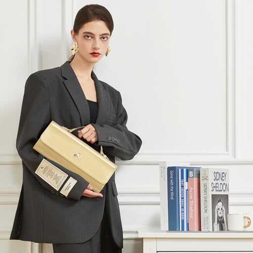 Image of BRYCTSISEN Women Metallic PU Leather Evening Clutch Purse Handbag Crossbody Shoulder Bag Square Box Bag Chic Handbag