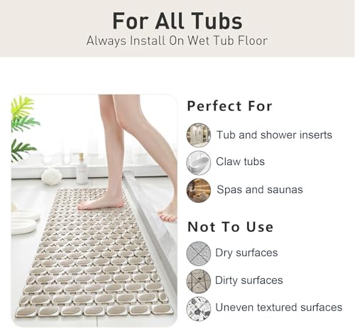 Image of HomeCloud Non-Slip Shower Mat for Bathtub, Anti-Slip Bath Mat with Suction Cups, Drainage Holes & Foot Massage Exfoliating Surface (D Beige)