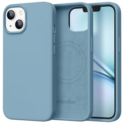 GolbinBox Magnetic for iPhone 15 Case, Compatible with MagSafe, [Soft Anti-Scratch Microfiber Lining], Slim Liquid Silicone Shockproof Protective Phone Case for iPhone 15 6.1 inch, Moon Blue