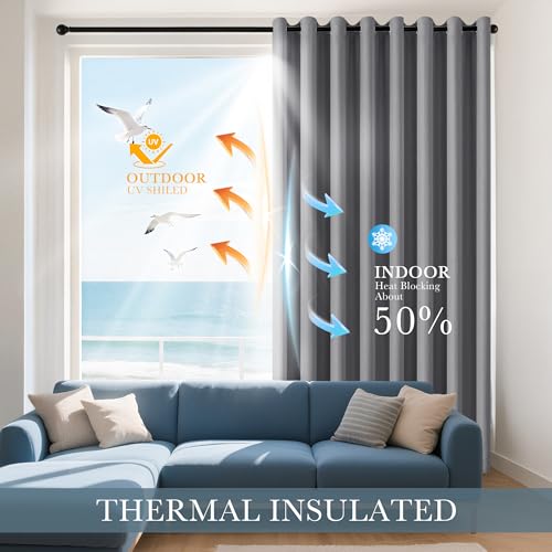 Image of PONY DANCE Extra Long Blackout Curtains 94 inch Length Set of 2, Thermal Insulated Solid Drapes for Bedroom Living Room, Room Darkening Window Curtain Panels (Silver Grey, W55 x L94 Inch)