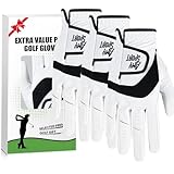 Amy Sport Golf Gloves Men Right Handed Golfer Left Hand 3 Pack PU Leather All Weather Grip Soft Breathable Flexible for Mens (White-3 Pack, 3X/Large, Worn on Right Hand)