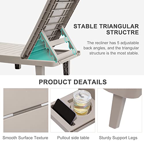 Sellerwe Chaise Lounge Outdoor, Waterproof Pp Lounge Chairs For Outside W/Adjustable 5 Positions & Cup Holder Sun Lounge Chair For Patio, Poolside, Beach, Yard In All Weather, 1Pcs, Grey #TOP7
