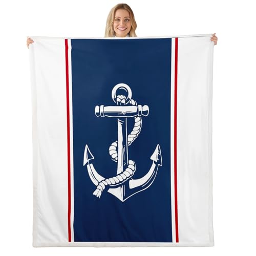 Anchor Print Sherpa Throw Blanket Twin 60"x80 Boys Girls Women Plush
