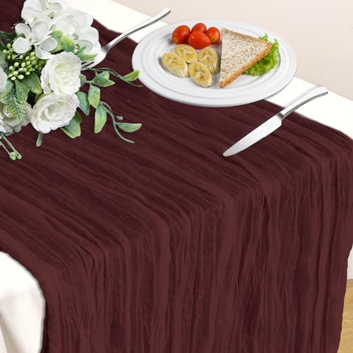 Burgundy Cheesecloth Table Runner, 10 Ft Fall Rustic Gauze Table Runner