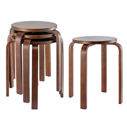 GREENSAPPIRE 4er Set Holz Esszimmerhocker, Stapelbare Sitzhocker aus Massivholz mit Rutschfesten Pads, Robuste Küchenstühle für Esszimmer, Bar, Klassenzimmer und Home-Bereich (Braun)