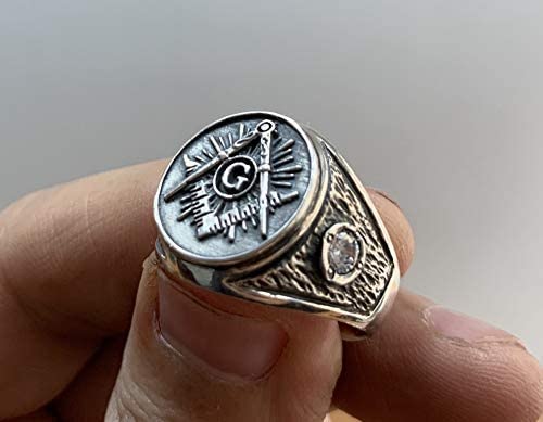Masonic Signet Ring Sterling Silver 925 G Compass Stones Handmade Jewelry #TOP6
