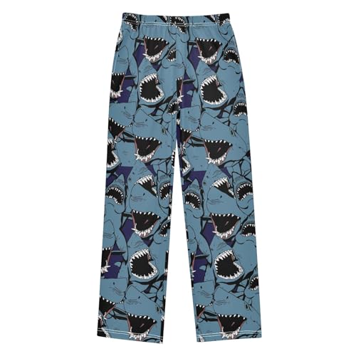 Angry Shark Boys Long Pants Soft Trousers Elastic Waist Kids Lounge Bottoms with Pockets S-XL