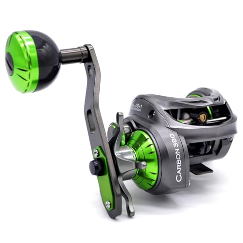 CAMEKOON Carbon 380 Baitcasting Fishing Reel, 7.2:1 Gear Ratio, Up to 39 Lbs Max Drag, Magnetic Brake, Lightweight Carbon Fiber Frame and Side Covers, Deep Spool Large Capacity Saltwater Casting Reel