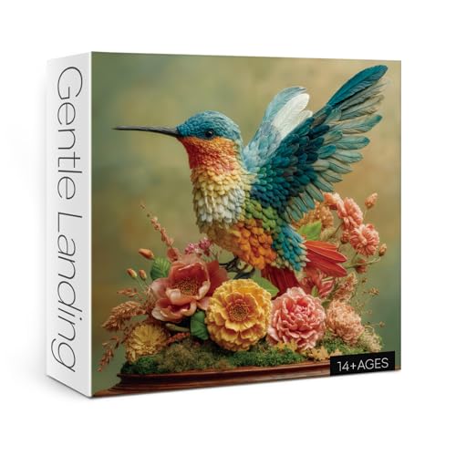 Colorful Hummingbird Flower Puzzles for Adults 1000 Pieces, Aesthetic Bird Wildflower Jigsaw Puzzle, Difficult Animal Art Puzzle