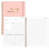 Thboxes Meeting Notebook for Work with Action Items & Meeting Minutes, 160 Pages Undated Spiral Bound Hardcover Work Notebook for Women & Men, 7' x 10' (Pink)