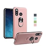 for Huawei Y9 2019 Case Heavy Duty Soft Silicone 360 Rotating Metal Ring [Fit Magnetic Car Mout] Kickstand Shockproof Protection Compatible with Huawei Y9 2019 (Pink)