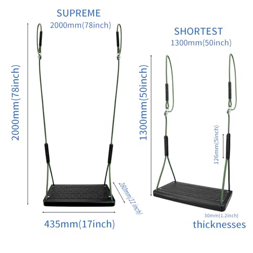 Heavy Duty Swing Seat, Non Slip Tree Swing Set with Adjustable Rope, Playground Swing Set Accessories for Kid Indoor Outdoor Backyard (Black)
