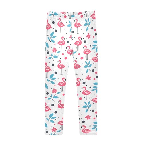 Lovely Simple Flamingo and Flowers Girls Leggings Soft Comfortable Athletic Leggings Dancing Pants for 4-10 Years