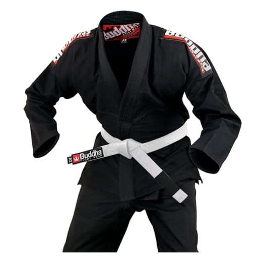 Buddha Fight Wear-Kimono Premium Infinity Negro de Jiu Jitsu Brasileño/BJJ Gi con Cinturón Blanco, Unisex Adulto (Negro, ML=A2)