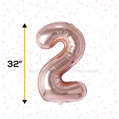 Image of Rozi Decoration 32 inch Inch Rose Gold 2 Number Foil Balloons Pack of 2 Numbers | 2nd Anniversary Decoration Items | 2 Number for Birthday Decoration