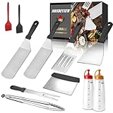 Blackstone Griddle Accessories Kit, 11pcs Flat Top Grill Accessories, Grilling Gifts for Men, Grill Utensils Set with Stainless Steel Spatulas, Tongs, Scraper, Basting Brushes for Outdoor Camping BBQ