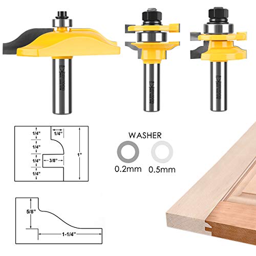 KOWOOD Ogee 3 Bit Raised Panel Cabinet Door Router Bit Set 1/2-Inch Shank