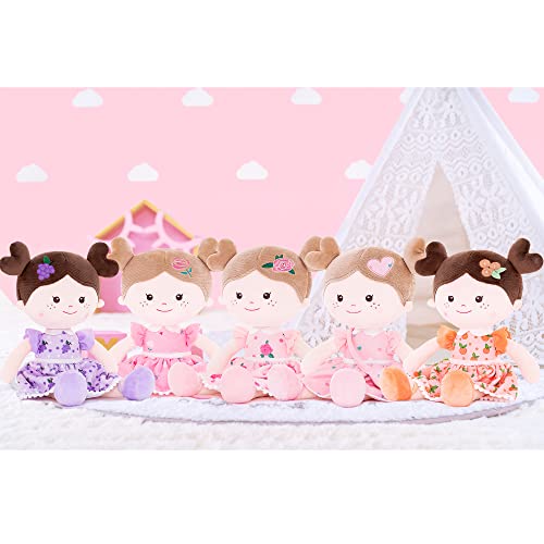 Onetoo First Baby Doll Plush Rag Doll Soft Baby Doll For Girls Sleeping Cuddle Buddy Doll Wear Love Pink Dress 14" #TOP4