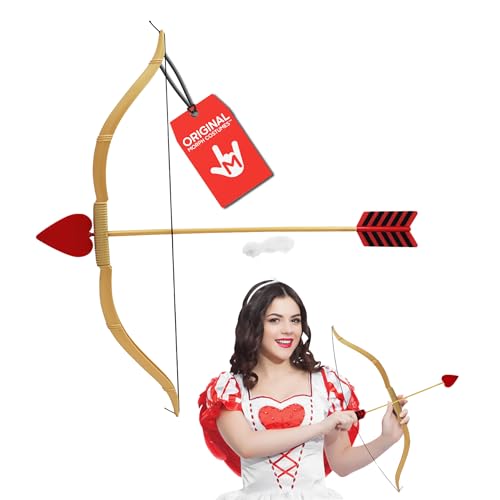 Morph Gold and Red Cupid Bow and Arrow Set - Lightweight Handheld Cupid Heart Arrow - Valentines Halloween Costume Accessory, Gold, One Size