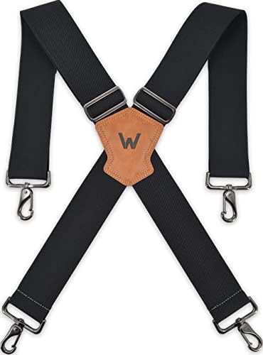 WELKINLAND 2Inch-Wide Full Elastic Suspenders, Heavy Duty Men's Work Suspenders with Hooks, Black, Large