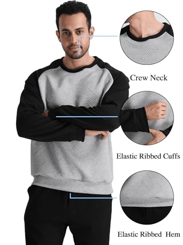 JIHUILA Men's Sweatshirts Long Sleeve Casual Geometric Texture Sweat Shirt Lightweight Basic Crewneck Sweatshirt4