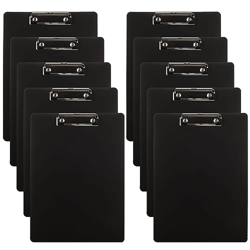 CYEER Clipboard A4 Pack of 10, Plastic Clipboard with Hanging Hole, Black A4 Clipboards Folder Clip Board with Low Profile Clip