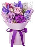 Mosstory Preserved Roses Bouquet Birthday Flowers for Women Purple Gifts for Women Mother Birthday Gifts Forever Flowers Bouquet (Purple Roses)