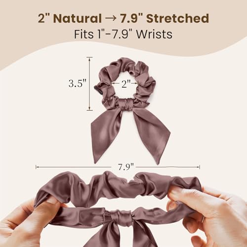 Image of THXSILK 100% Mulberry Silk Bow Scrunchies 3-Pack, 22 Momme Elegant Hair Ties for Women, No Damage Ponytail Holders for All Hair Types, Chic Fashion Hair Accessories(Red, Purple, Navy Blue)