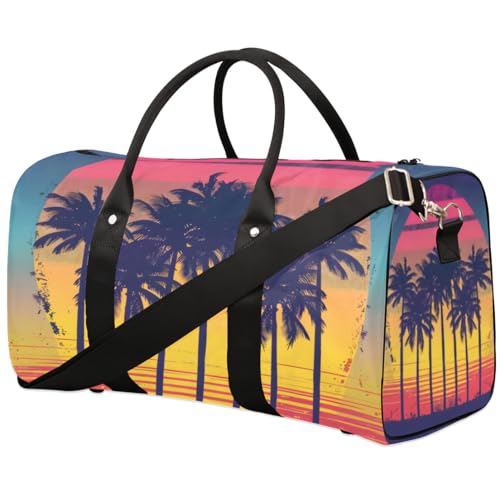 Travel Duffel Bag, Beach Tropical Sunset Palm Trees Sports Tote Gym Bag Foldable Western Aztec Weekender Bag Carry on Luggage Handle Bag Overnight Shoulder Bag for Women Men,A-1193