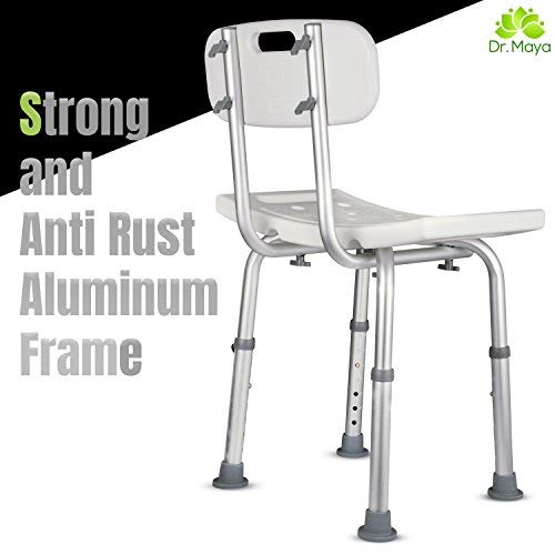 Dr. Maya Bath And Shower Chair Seat With Back (Adjustable) - Anti-Slip Bench Bathtub Stool For Elderly Or Seniors (Bathroom Safety) - With Free Suction Assist Grab Bar #TOP7
