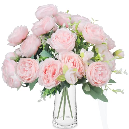 ZGTS 3 Bunches Peony Artificial Flowers Silk Peonies Bouquets Pink Flowers for table Centerpieces Floral Arrangement Faux Flower for Home Kitchen Garden Party Wedding Decoration (Pink)