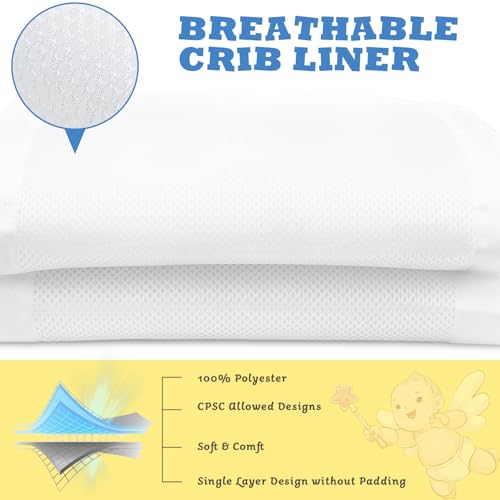 Breathable Crib Mesh Liner, 3mm Breathable Mesh, Safe and Compliant Crib Single Layer Breathable Mesh Liner, Protects Baby Legs and Arms, Fits 4 or 3 Sides Full-Size Crib, Better Fixed Support, White - Thumbnail 4
