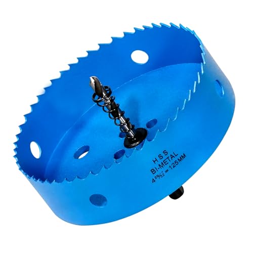 HYCHIKA Scie Cloche 125 mm, Couteau De Trou En Hss M42 Bi-métal Pour Bois, MéTal Souple Et Plastique (Plaques De Gypse Et Cloison SèChe), Avec Foret SéParable Et Clé Allen