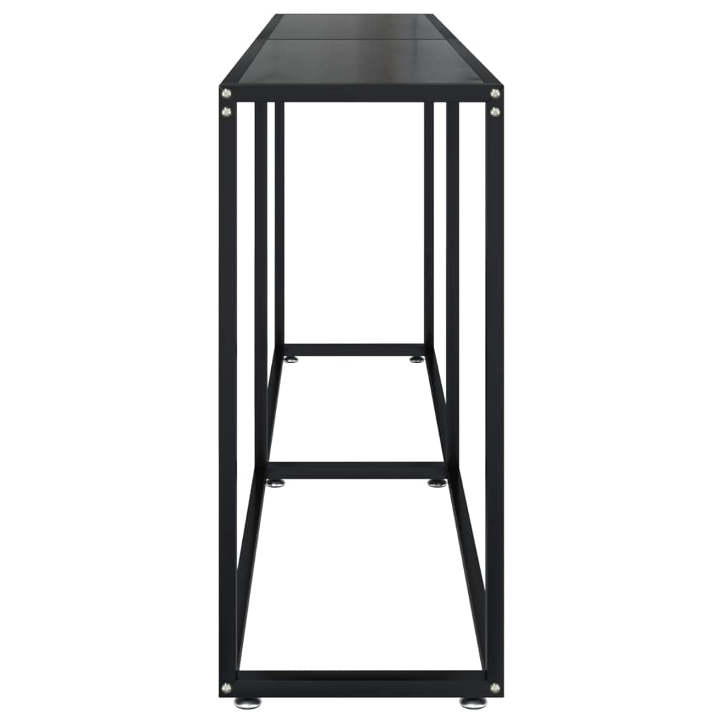 Stolik konsolowy czarny 180 x 35 x 75,5 cm, szkło hartowane, stal malowana proszkowo, wąski stolik pomocniczy do salonu, korytarza, przedpokoju, nowoczesna półka