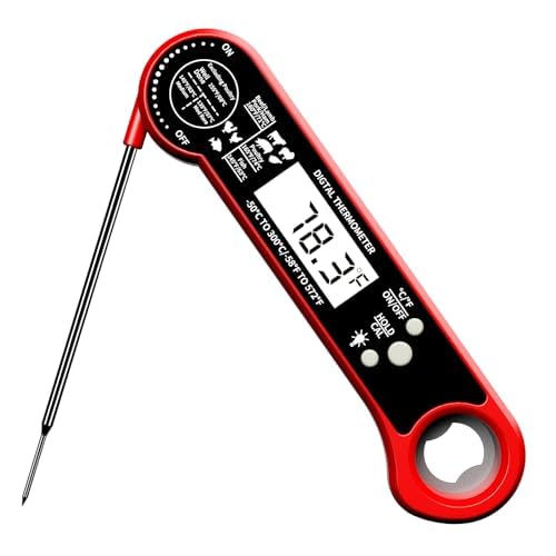 Thermomètre à viande étanche IPX6 avec sonde pliable rouge