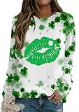 WIWIQS St Patricks Day Sweatshirt for Women Lucky Casual Irish Festival Holiday Sweatshirt Green Lip