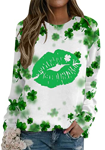 Wiwiqs St Patricks Day Sweatshirt For Women Lucky Casual Irish Festival Holiday Sweatshirt Green Lips M #TOP10